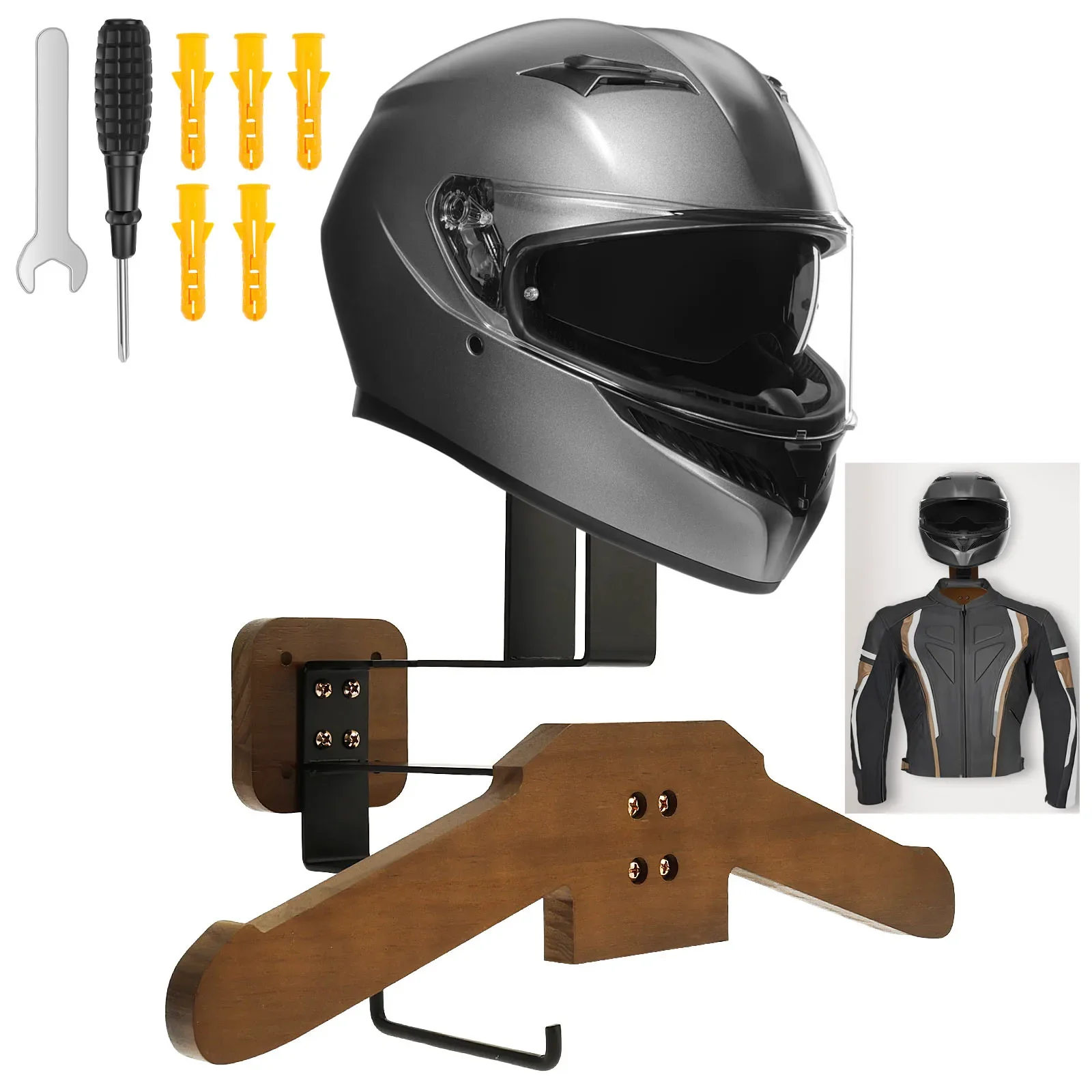 Helmet Rack Wall Mount Wood Motorcycle Helmet Holder All-in-one Helmet Key Rack Bicycle Helmet Display Hanger for Keys Gloves