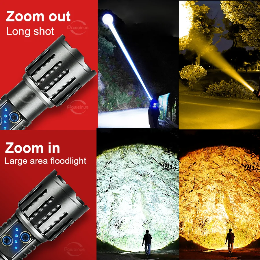 5000000LM Nova atualização 2 * 300W wick lanterna 4000M super brilhante tocha tática luz branca + quente luz alta potência USB recarregável lâmpada pesca acampamento caça luz