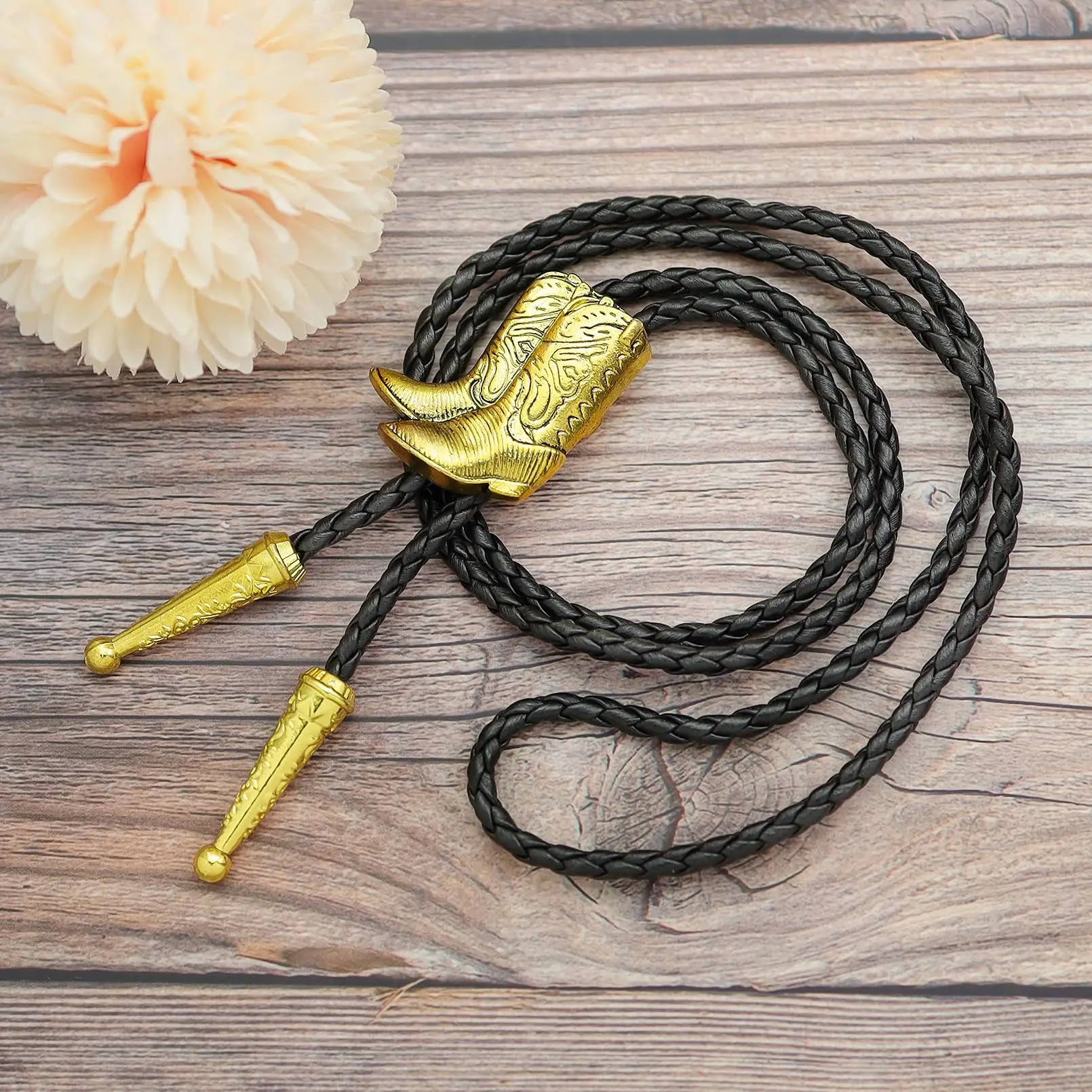 Cowboy Boots Rodeo Country Western Leather Bolo Bola Tie Line Dance Neck Fashion Jewelry Man Pendant Necklace Chain Accessories