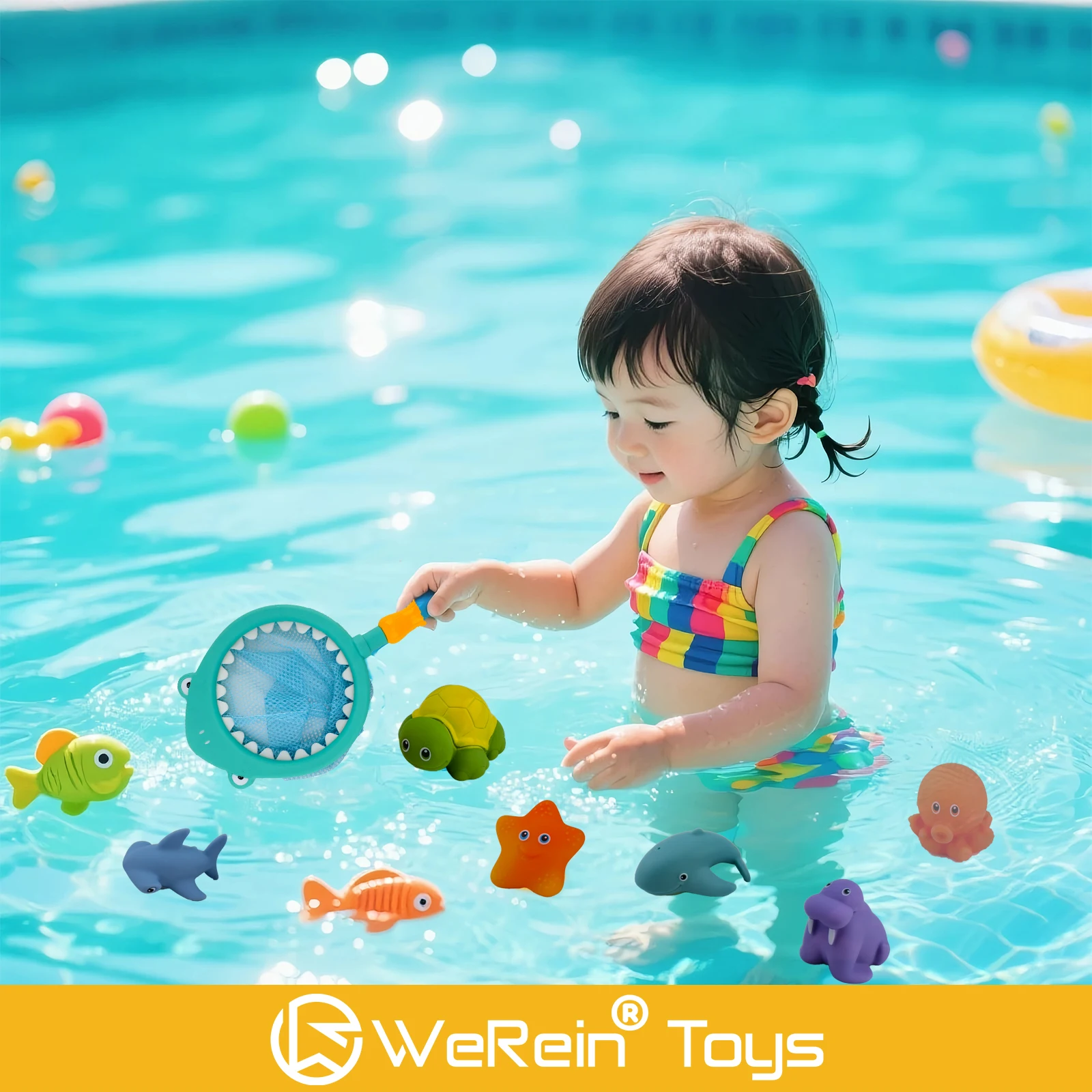 

6 шт. 3+ пластиковые мягкие гелевые игрушки для ловли рыбы с 1 шт. сеткой для ванны, бассейна, набор игрушек на тему океанских животных для детей