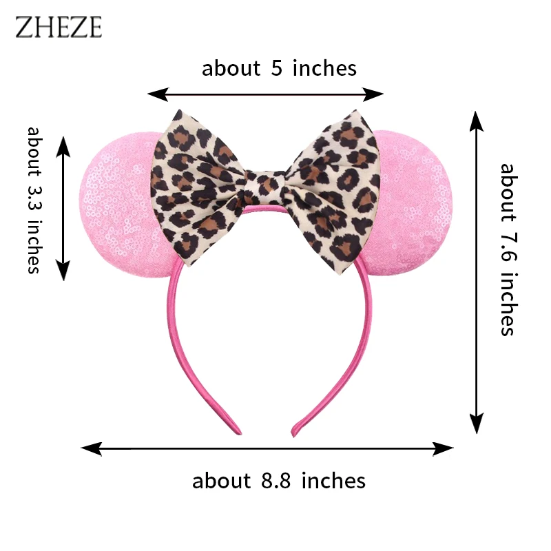 Mode Maus Ohren Stirnband Für Mädchen Leopard Print 5 "Bogen Party Haarband Festival DIY Haar Zubehör Femme Geschenk