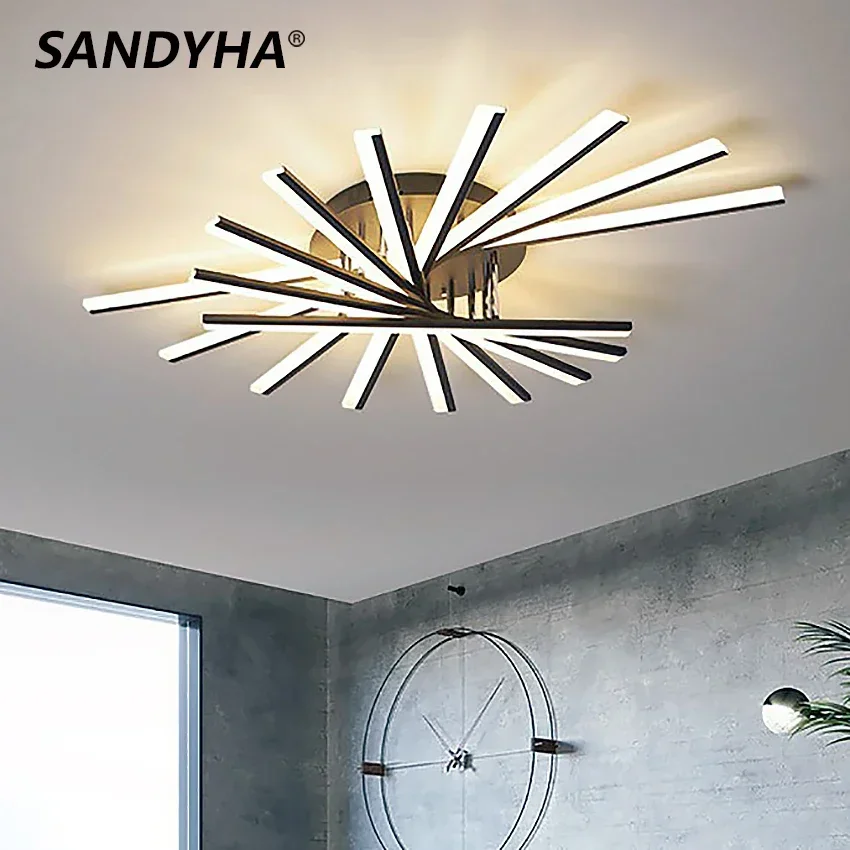 

SANDYHA Modern LED Ceiling Lamp Creative Chandelier for Dining Room Bedroom Stylish Black Gold White Indoor Lighting Fixture