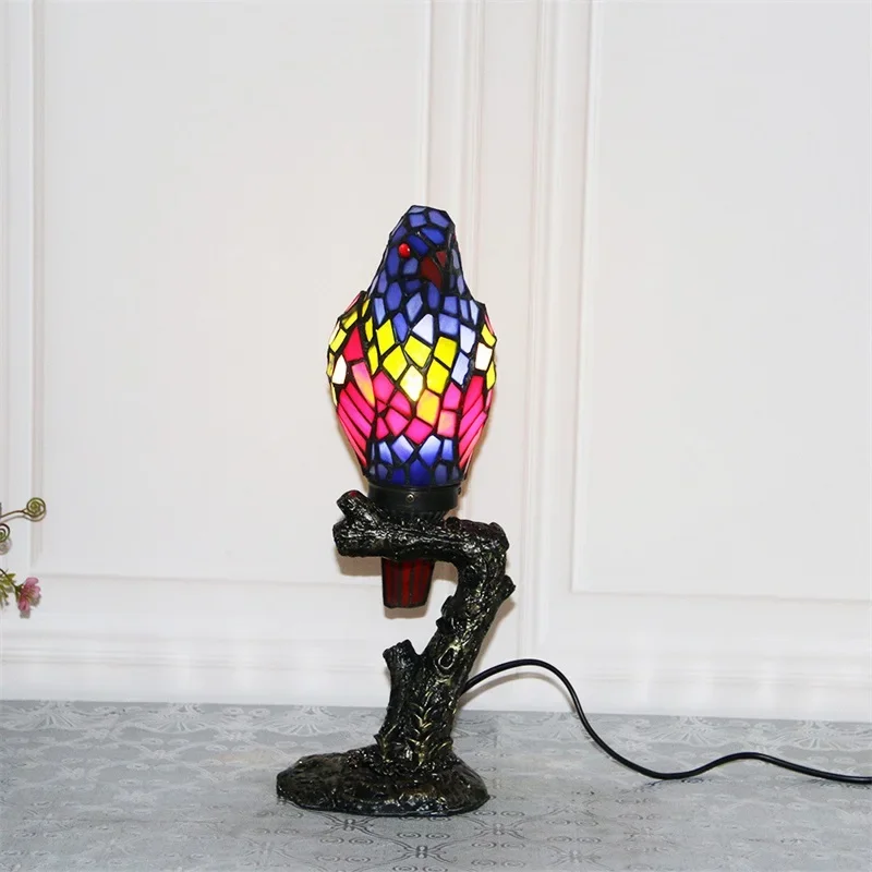 ALBERT Tiffany Parrot Table Light LED Creative Fine Color Glass Desk Lamp For Home Living Room Study Bedside Decor