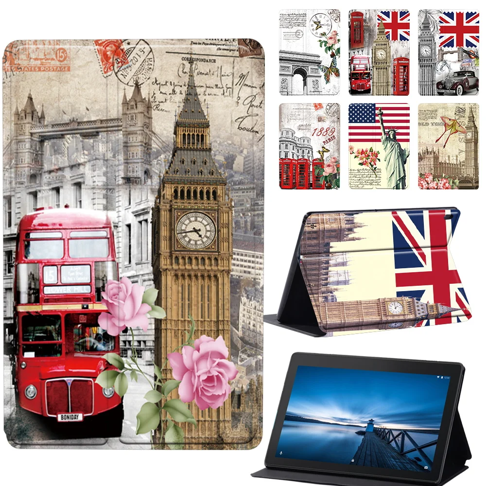 

For Lenovo Tab M10 Plus/Tab E10 10.1" Stand Hard Protective Cases for Tab M7/M8 3rd Gen/Tab M10 Tablet Cover Retro Print Case