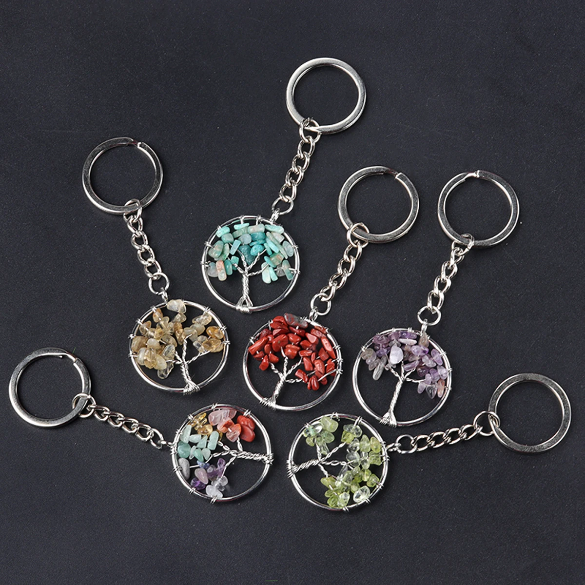 

1PCS Natural Aquamarine Agate Gravel Circular Spiritual Healing Crystal Life Tree Keychain Backpack Hanging Pendant Decoration