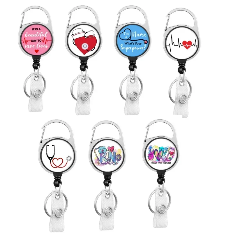 Imagem -02 - Estudante Keychain Badge Clip Enfermeira Padrão Fácil de Puxar Fivela id do Trabalho Nome Retrátil Carretéis para Médico Hospital 1pc