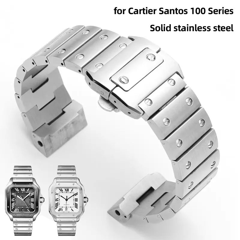 20mm 23mm For Cartier Santos 100 Series Solid stainless steel Watch Band men's wristband butterfly buckle Bracelet with tools