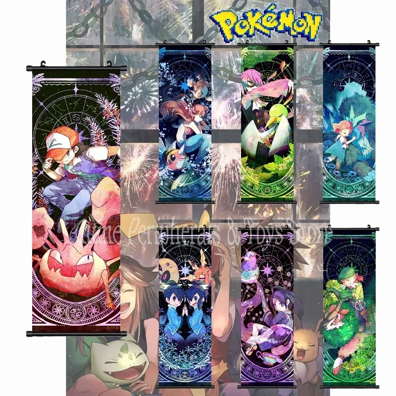 

Printed Pokemon Poster Anime Wall Artwork Twelve Constellation Style Painting Canvas Pikachu Hanging Scrolls Home Room Decor