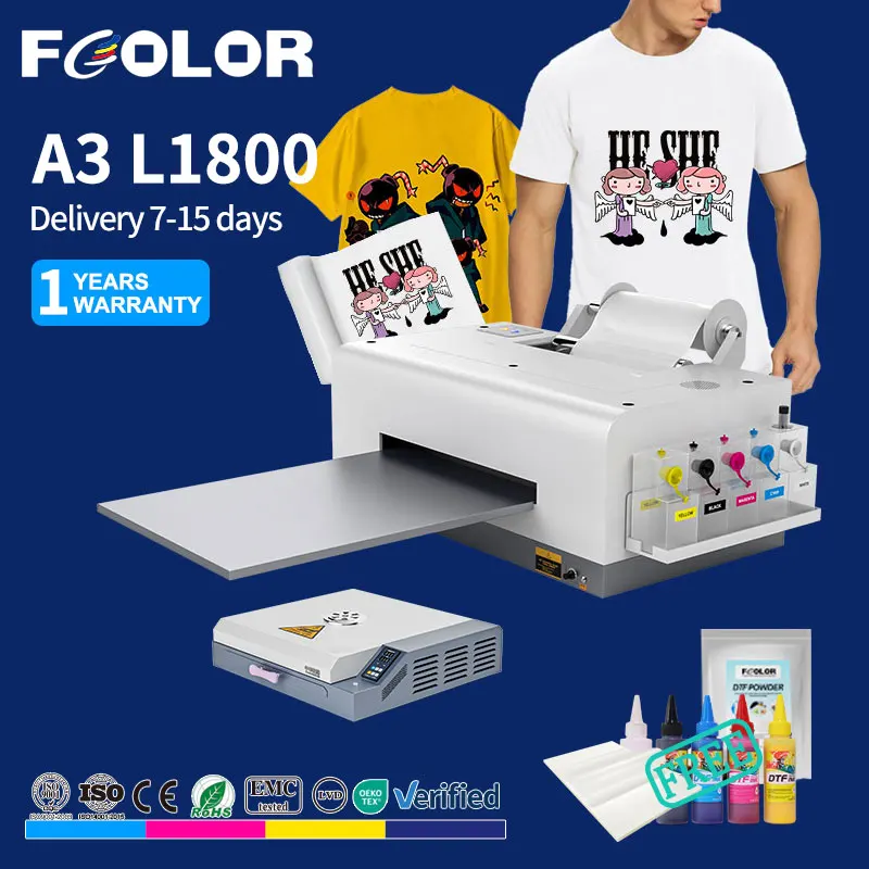 

Струйный принтер Fcolor Roll-to Roll A3 L1800 Принтер DTF Печатная машина для футболок с прямой термопереносом ПЭТ-пленки