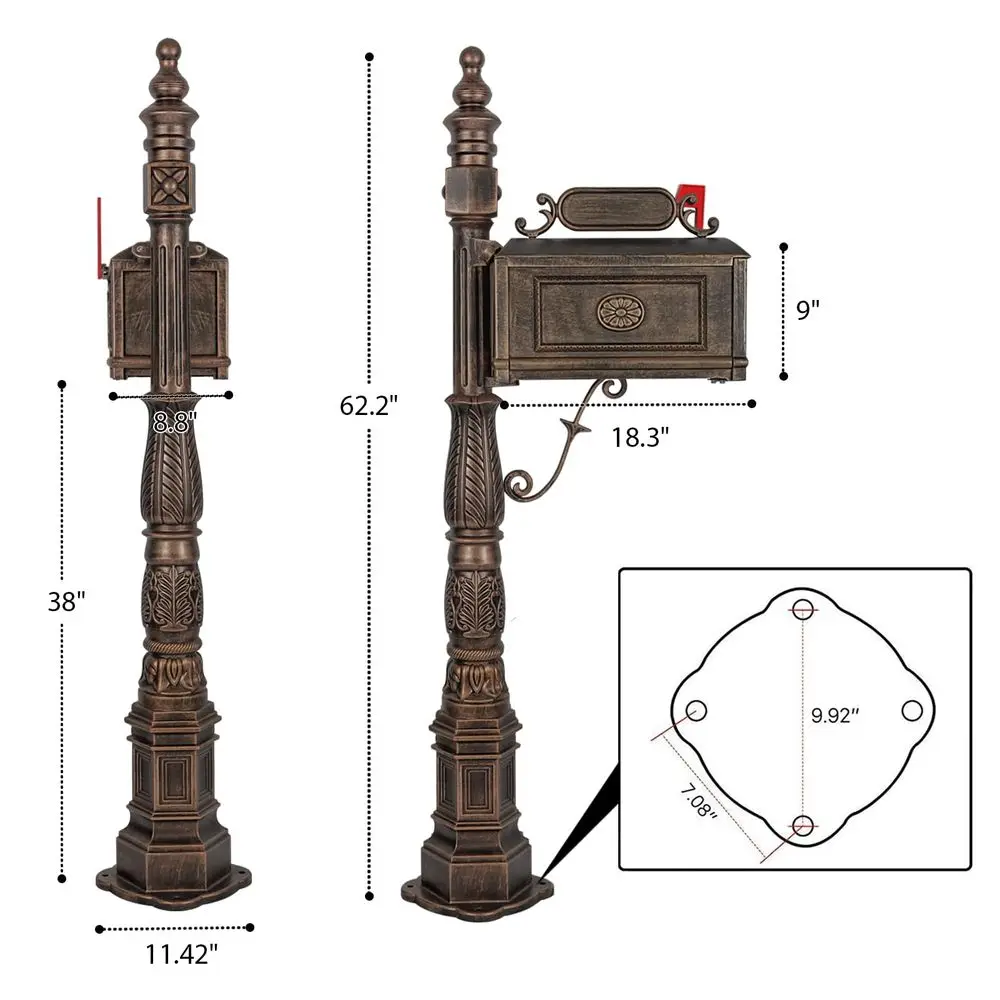 Duty Mailbox Classic Decorative Cast Aluminum Mail Box Postal Vertical Pedestal Bronze