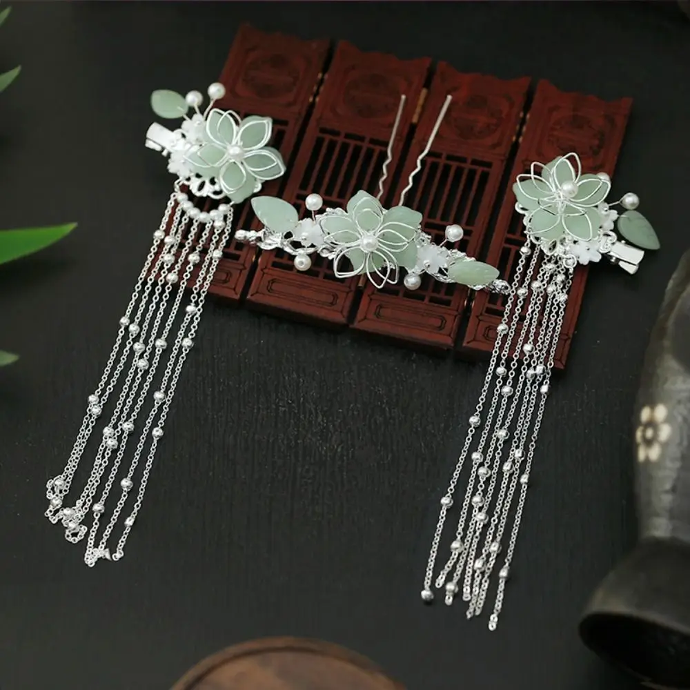 Style Tiara Hair Fork Hair Comb Women Hair Accessories Pearl Tassel Hair Stick Chinese Hairpin Set Hanfu Hair Jewelry Set