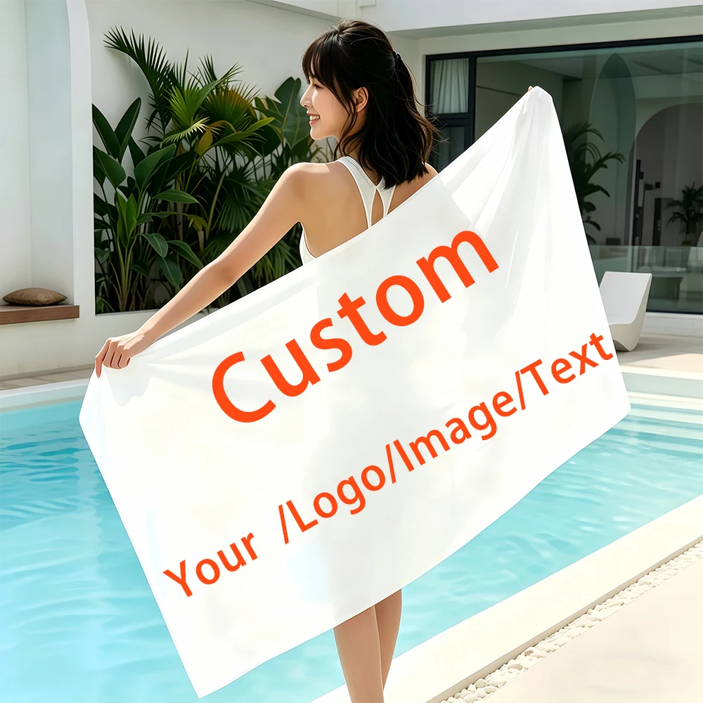 Personalized Custom Beach Towel -Add Your Name Photo Logo Quick Dry Oversized Anti-Sand Bath Towel for Beach Swimming Gym Gift