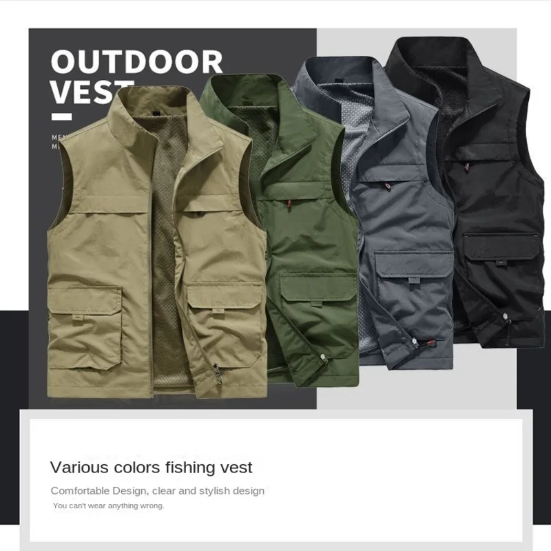 MAN VEST Men's Coats Original High Quality Camping Clothing Hunting Embroidered Multi-pocket Sleeveless Jacket Zip