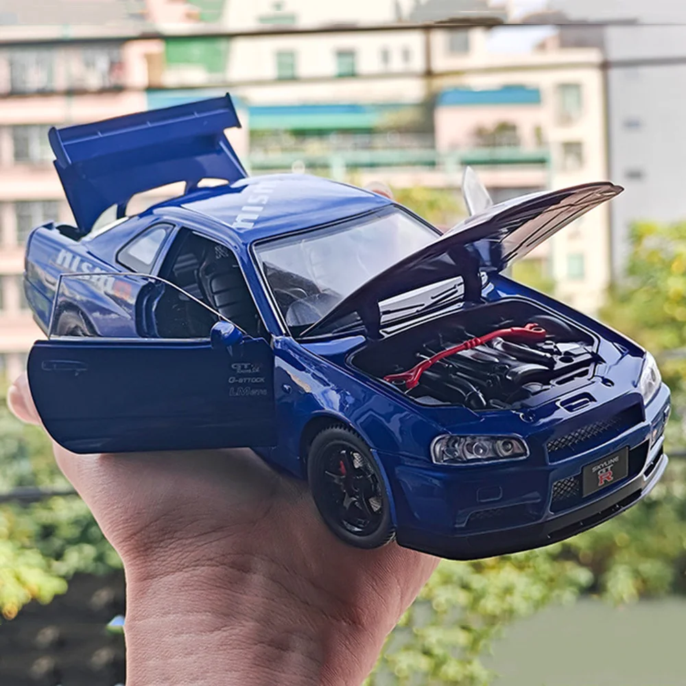 1:24 Nissan GTR SKYLINE jouets modèles alliage moulé sous pression voitures roue direction Miniature véhicule lumière son voiture de sport recueillir des Souvenirs