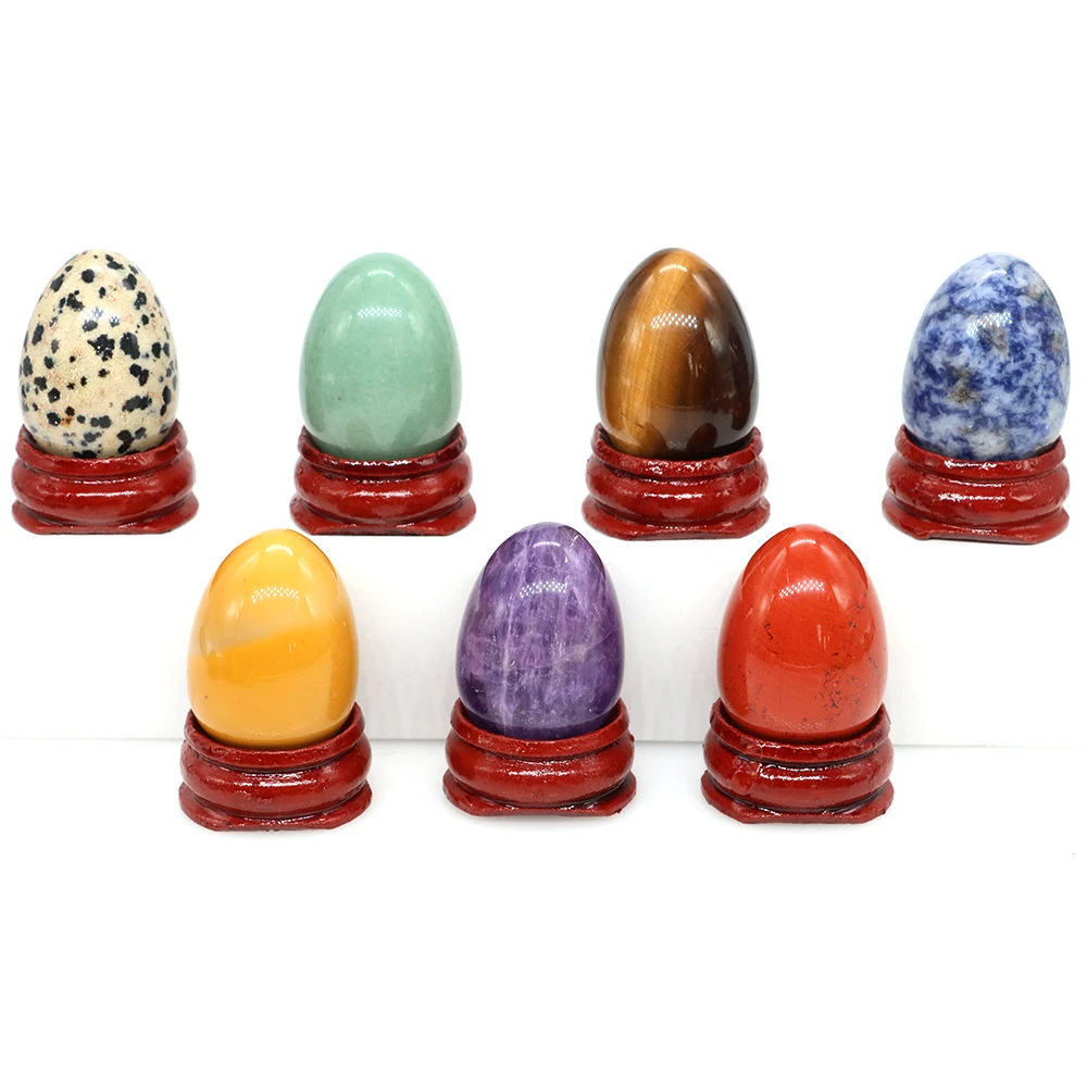 30x40mm Stone Egg With Stand Natural Gemstone Crystals Healing Mineral Ball Kegel Exercise Massage Tool Polished Craft Home Deco