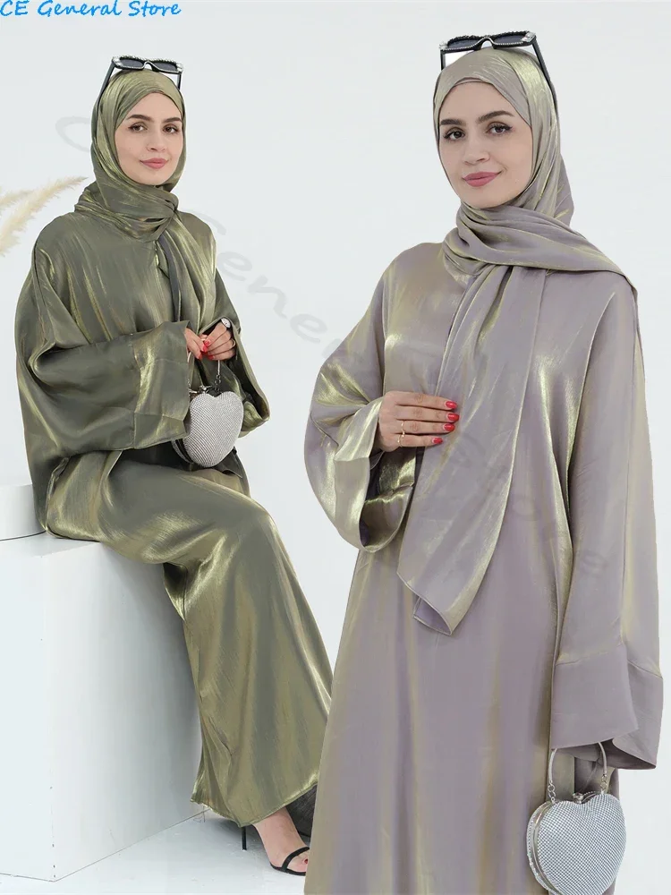 Eid Modest Satin Khimar Abaya Dubai Luxury 2024 Muslim Islam Arabic Abayas For Women Kaftan Hijab Dress Robe Femme Musulmane