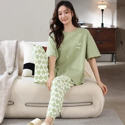 Summer Women's Sleep Lounge Pajama Short Sleeved Woman Pajama Set Cactus Print Pyjamas Cotton Sleepwear ML XL XXL 3XL4XL Fashion