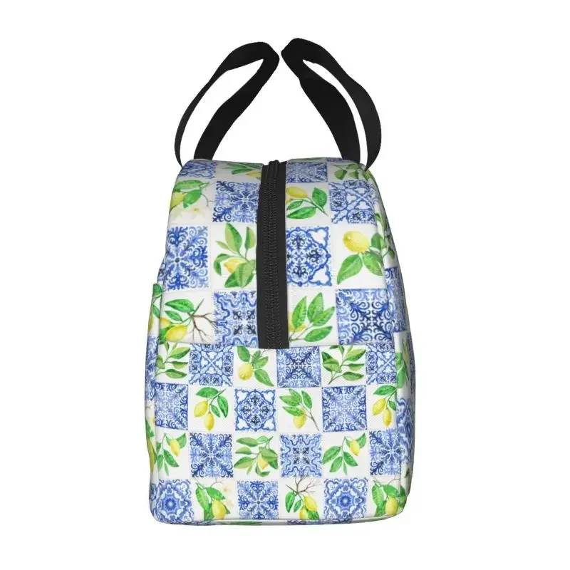 Mediterranean Majolica Fruit Lemons Insulated Lunch Bag Waterproof Cooler Thermal Bento Box Women Kids Food Container Tote Bags