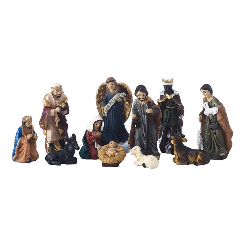 for Creative Christmas Nativity Figurines Interior Ornament Resin Crib Figure Nativity Manger Church Religious Gift for