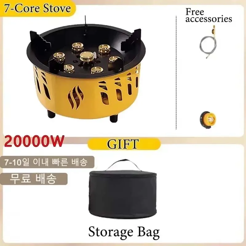 20000W 7-Core Camping Gas Burner Strong Fire Power Outdoor Portable Cassette Stove High Firepower for BBQ Camping Hiking Fishing