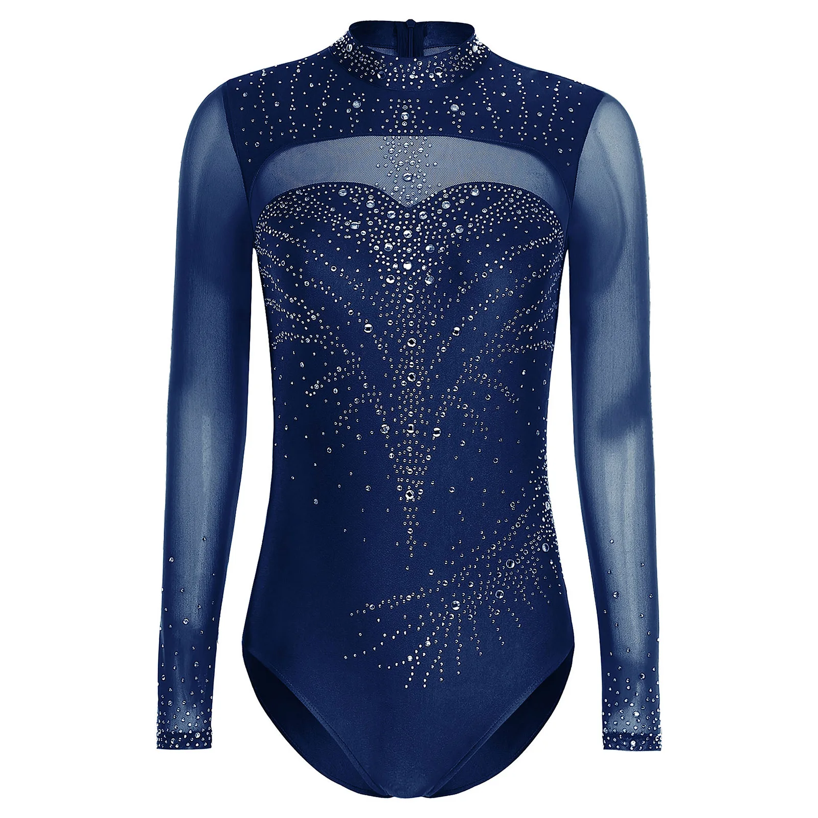 Women Figure Skating Leotards Jumpsuit Long Sleeve Rhinestone Gymnastics Artistic Ballet Jersey Bodysuit Competition Dancewear