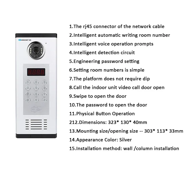 13.56Hz Doorbell Door Phone Camera Video Intercom Waterproof LED Lights Analog intercom system door phone