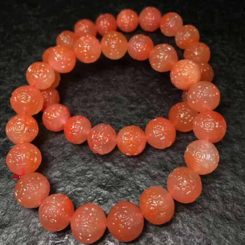 

Factory Direct Sales Natural Shannan Red Agate Fret Beads Bracelet Color Rosy Hand-Made Single Circle Necklace