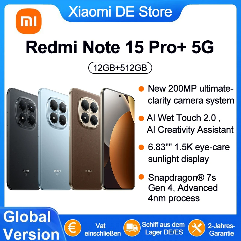 Version Globale Redmi Note 15 Pro+ Plus 5G Écran AMOLED 6,83 pouces 1,5K CrystalRes Nouvelle Caméra 200MP à Clarté Ultime Batterie 6500mAh avec HyperCharge 100W
