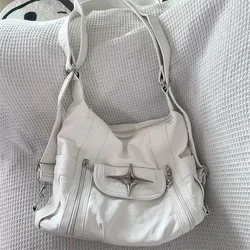 New Y2k Large Capacity Shoulder Bag White Pu Leather Cross Handbag American Style Punk Goth Fashion Simple Designer Handbag