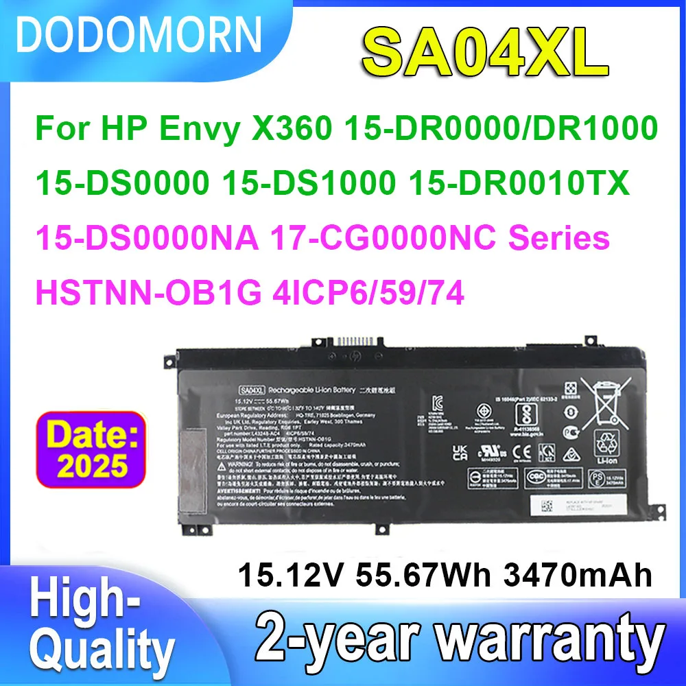 

Аккумулятор для ноутбуков HP ENVY X360 15-DR0000NA DR0010TX DS0000NG 15M-DR000 15T-DR000 17-CG0000NC 17M-CG000, 55.67 Вт·ч, DODOMORN