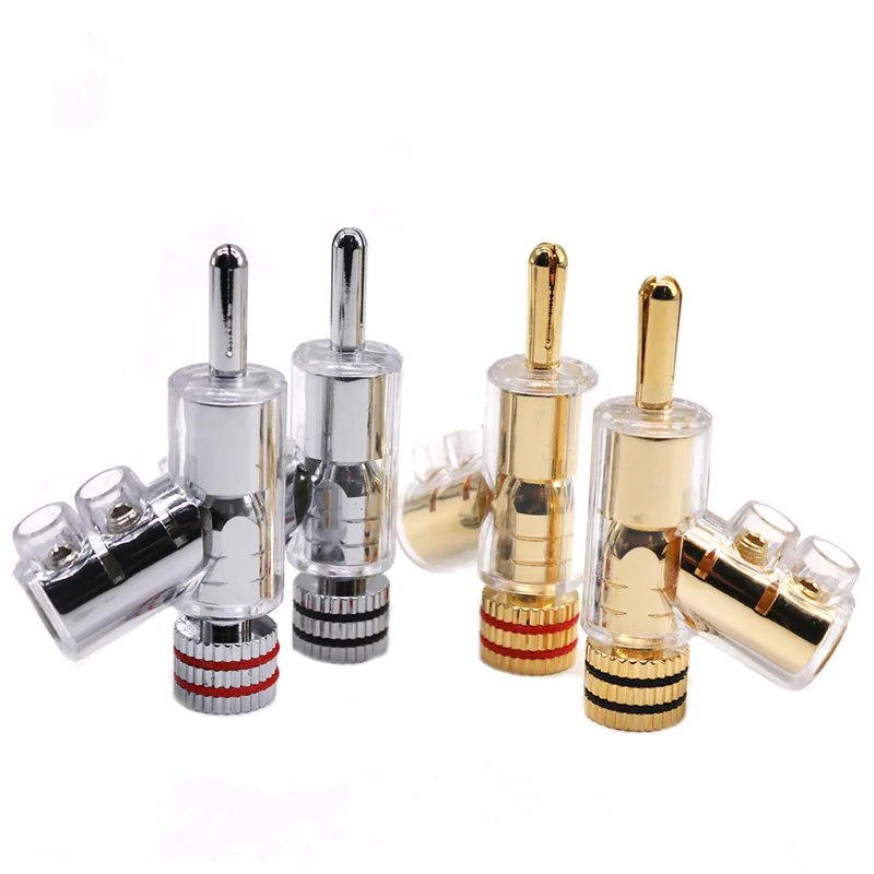 8pcs/lot Brass Copper Plated Gold or Rhodium Gun-type Banana Plug Audio Video Speaker Adapter Locking-type connector