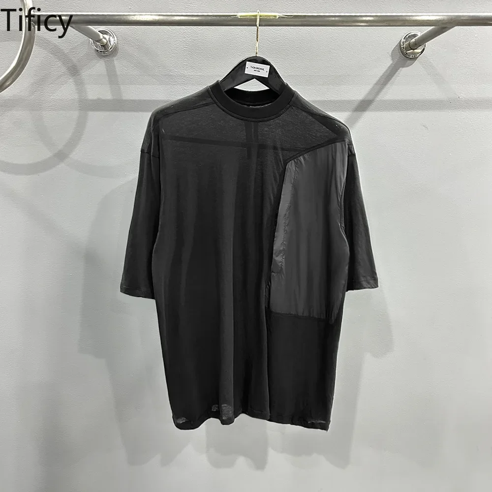 

TIFICY High Street Tees Men's Summer Thin Fabric Splicing Design Punk Black Loose Teen Half Sleeve Casual Loose Tshirts Tops