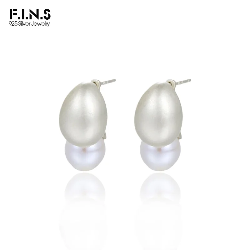 F.I.N.S S925 Sterling Silver Matte Glass Pearl Earrings Waterdrop Piercing Ear Studs Elegant Fine Jewelry Women Accessories