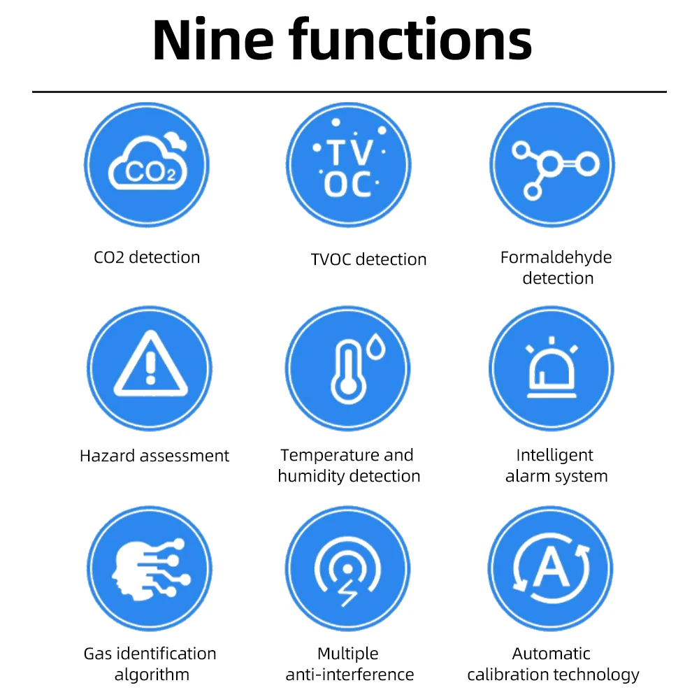 Smart Air Quality Monitor Analyzer With Alarm Timer Detector CO2 PM2.5 TVOC HCHO TEMP HUMI Detectors APP Remotes