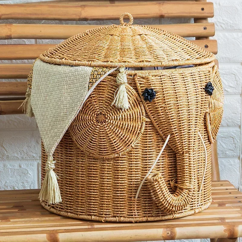 Creative Elephant Storage Bucket Imitation Rattan Children Toy Clothes Storage Basket