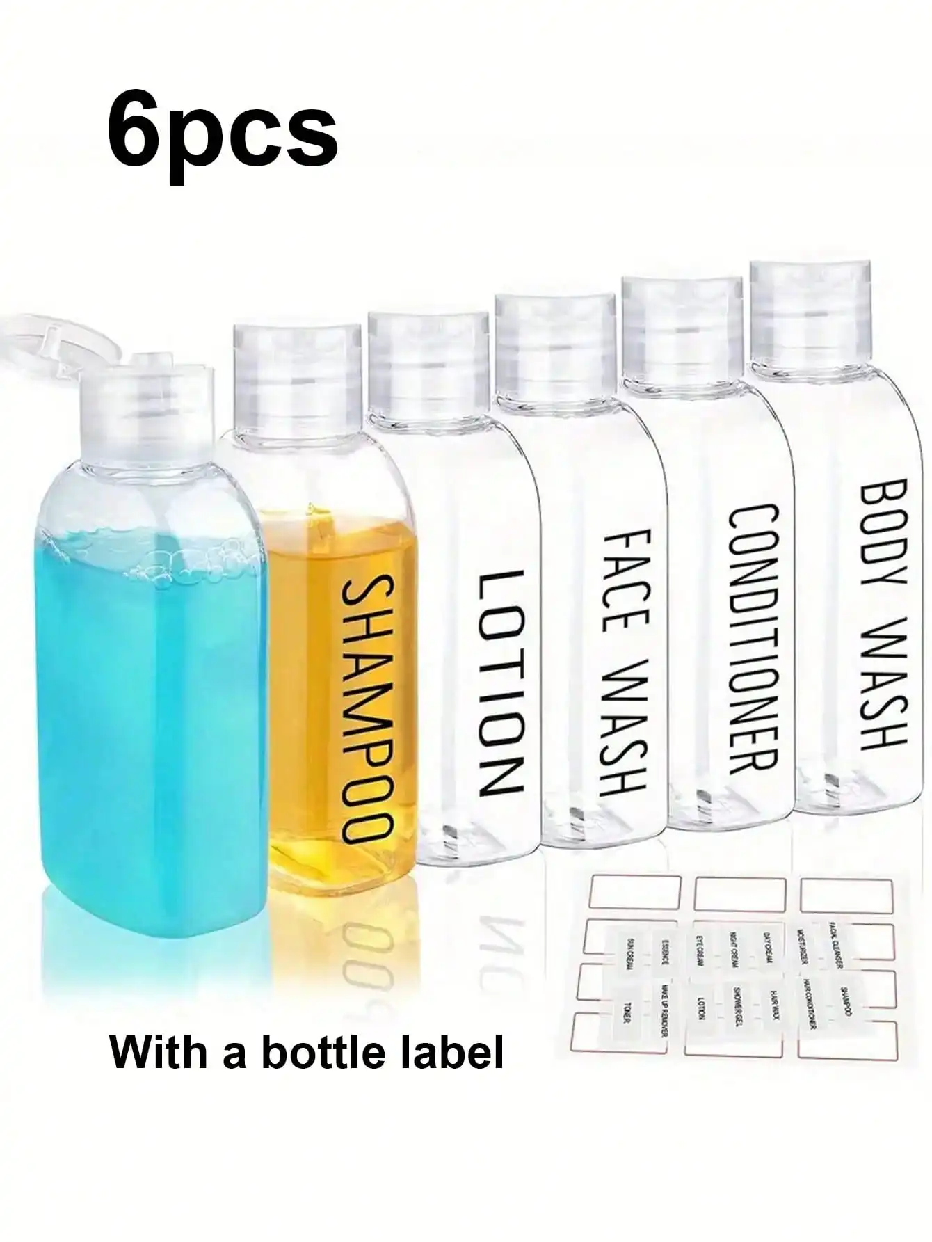 

6pcs 3.4oz Leak-Proof Travel Bottles With Flip Butterfly Lid Travel Bottle Empty Cosmetic Sample Dispenser Container With A Bottle Label, Travel Bottle, Travelling Containers Small Leak Proof Squeeze Bottles With White Flip Cap For Toiletries, Shampoo, Lo