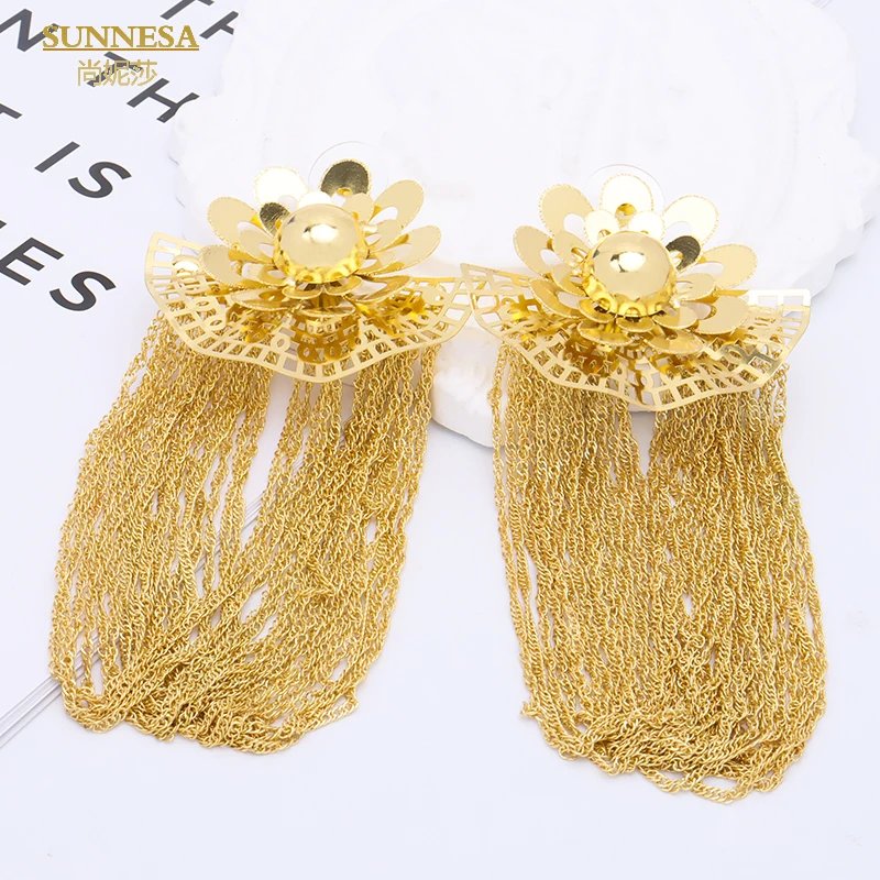 SUNNESA Long Tassel Earrings 18k Gold Plated Afrcian Jewelry for Women Party Irregularity Dangle Earrings Jewellery Accessories