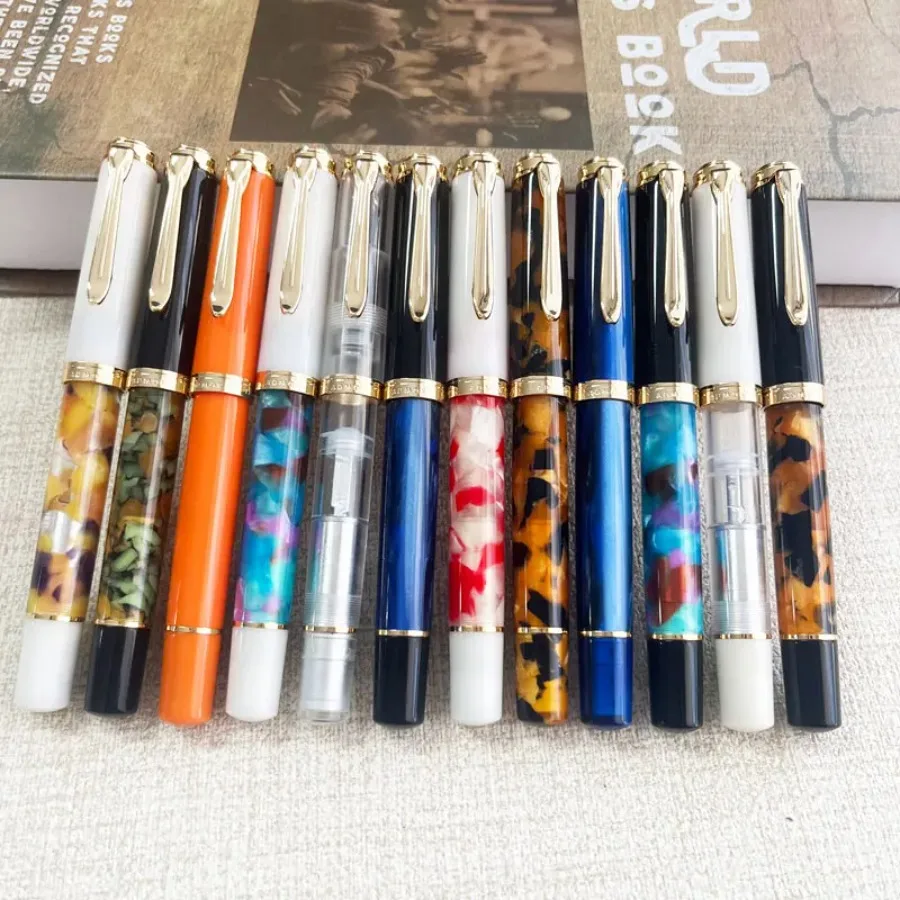 

For ADMOK M400 Acrylic Gold Fountain Pen - Soft Smooth No.5 Nib, Inking for Pelikan M400/405, Student Writing & Gift Pen