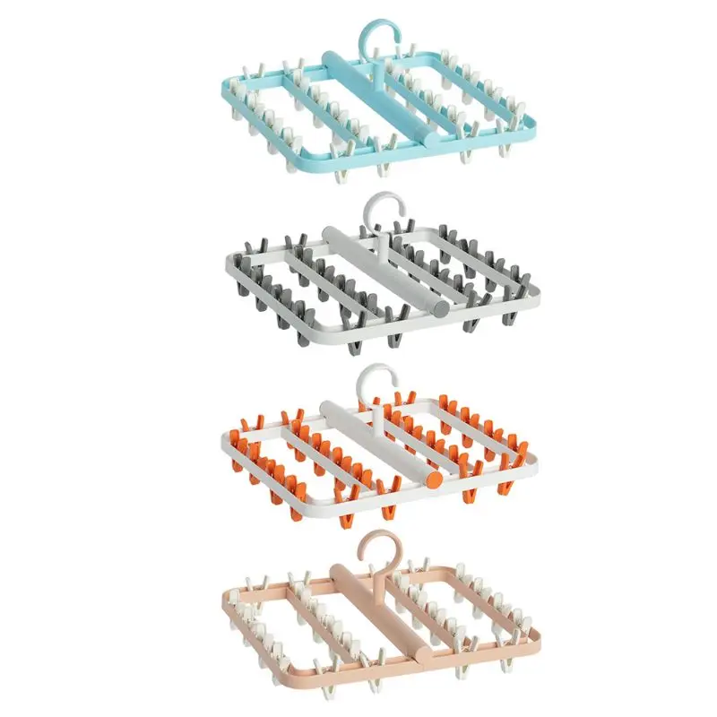 

24 Clips Folding Clothes Hanger Multi-function Windproof Drying Rack for Underwear Socks Scarf Storage