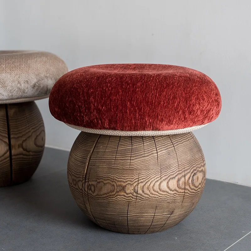 Creative wood mushroom stool, home living room sofa side stool, log view 3