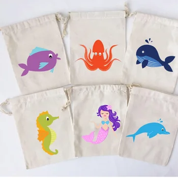 海の下の人魚の形をしたバッグ,5個,動物の形をしたキャンディーギフト,子供の誕生日のギフト,ベビープール,ビーチパーティーの装飾