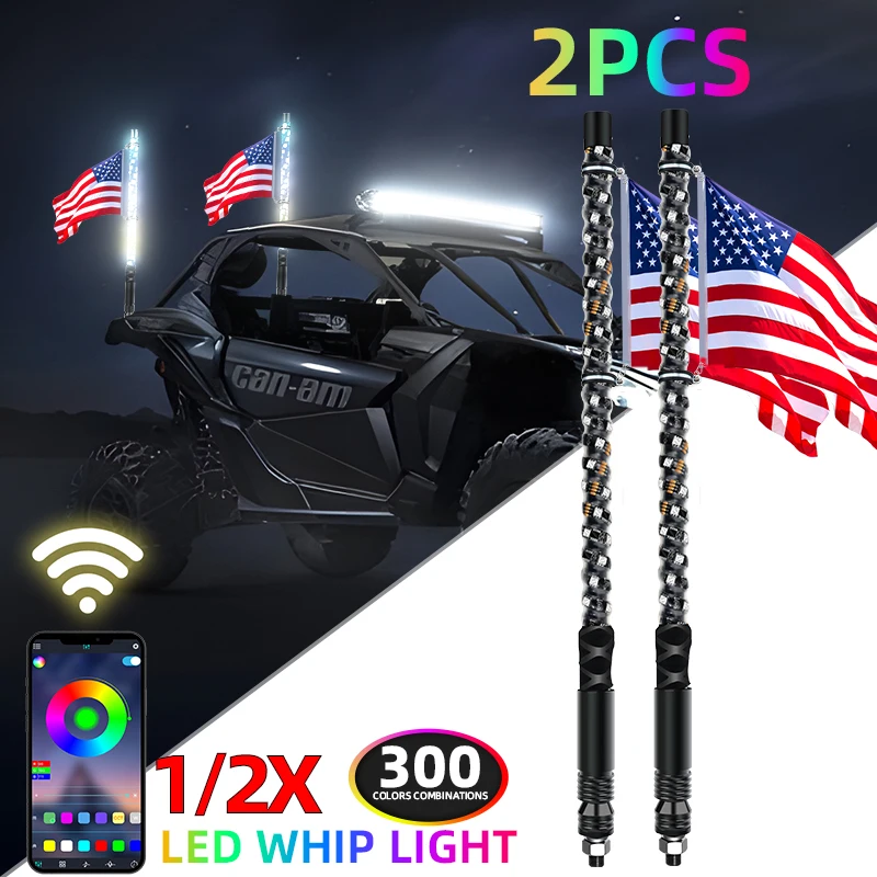 

Universal 2PCS 60CM LED Whip Light RGB LED Flagpole Lamp APP Remote Control Decorative Light For Car SUV ATV UTV RZR 12V
