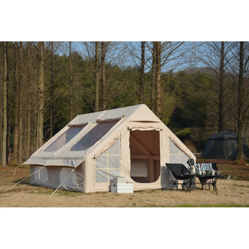 

5min Easy Setup Inflatable Camping Tent 300D Cotton Fabric Hot Tents with Stove Jack Waterproof Windproof 4 Seasons Oxford