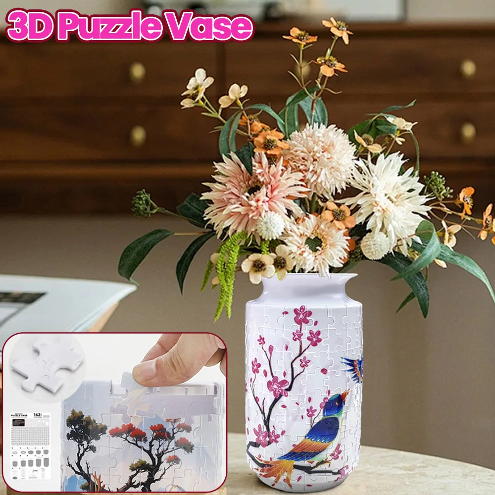 

3D Puzzle Vase Flower Bouquet Waterproof Planter Cute Jigsaw Toy Building Block Assembly Bottle Housewarming Home Decor Gift