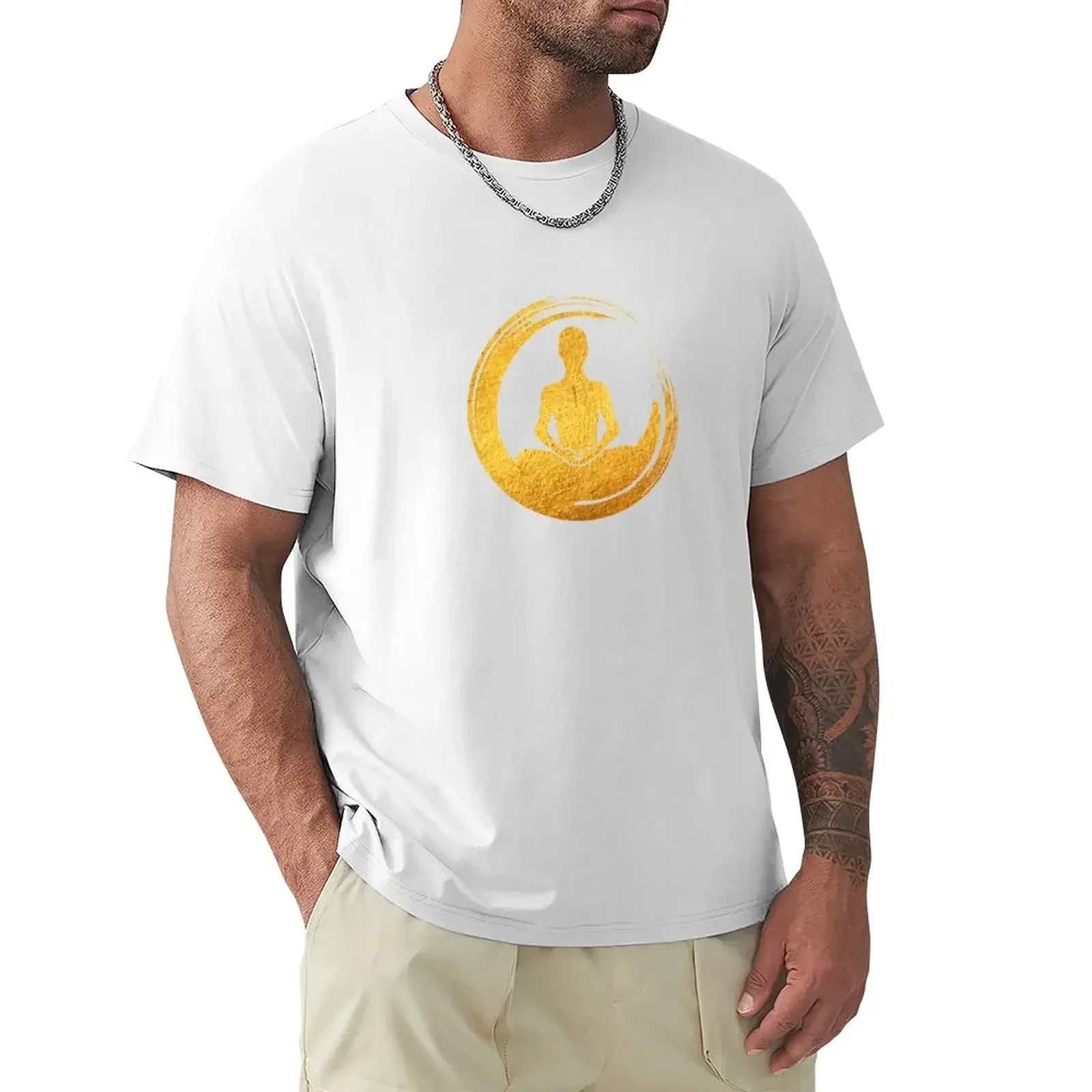 Golden Zen Meditation Pose   Brush Stroke Yoga Namaste Print Cosmos Universe T-Shirt