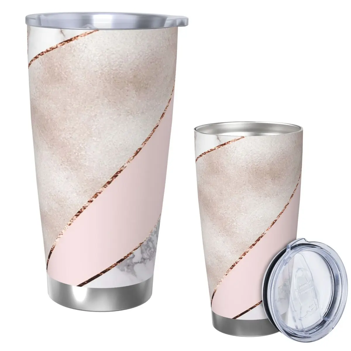Spliced Mixed Rose Gold Marbl Stainless Steel Tumbler Vacuum Insulated Mugs Thermal Cold Cups Straws With Lid 20oz