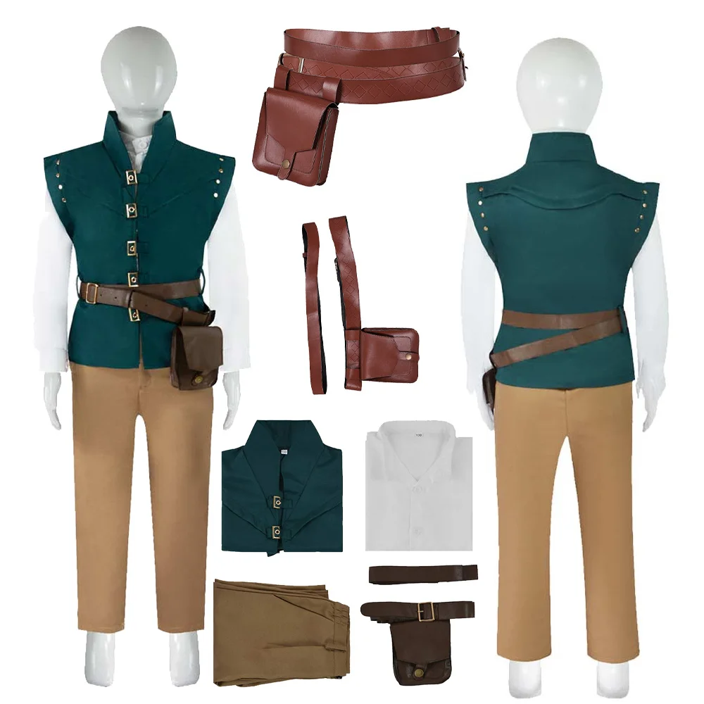 Traje de Cosplay de bolso de cintura para niños, chaleco verde, pantalones, camisa, película, juego de rol, Halloween, carnaval, fiesta