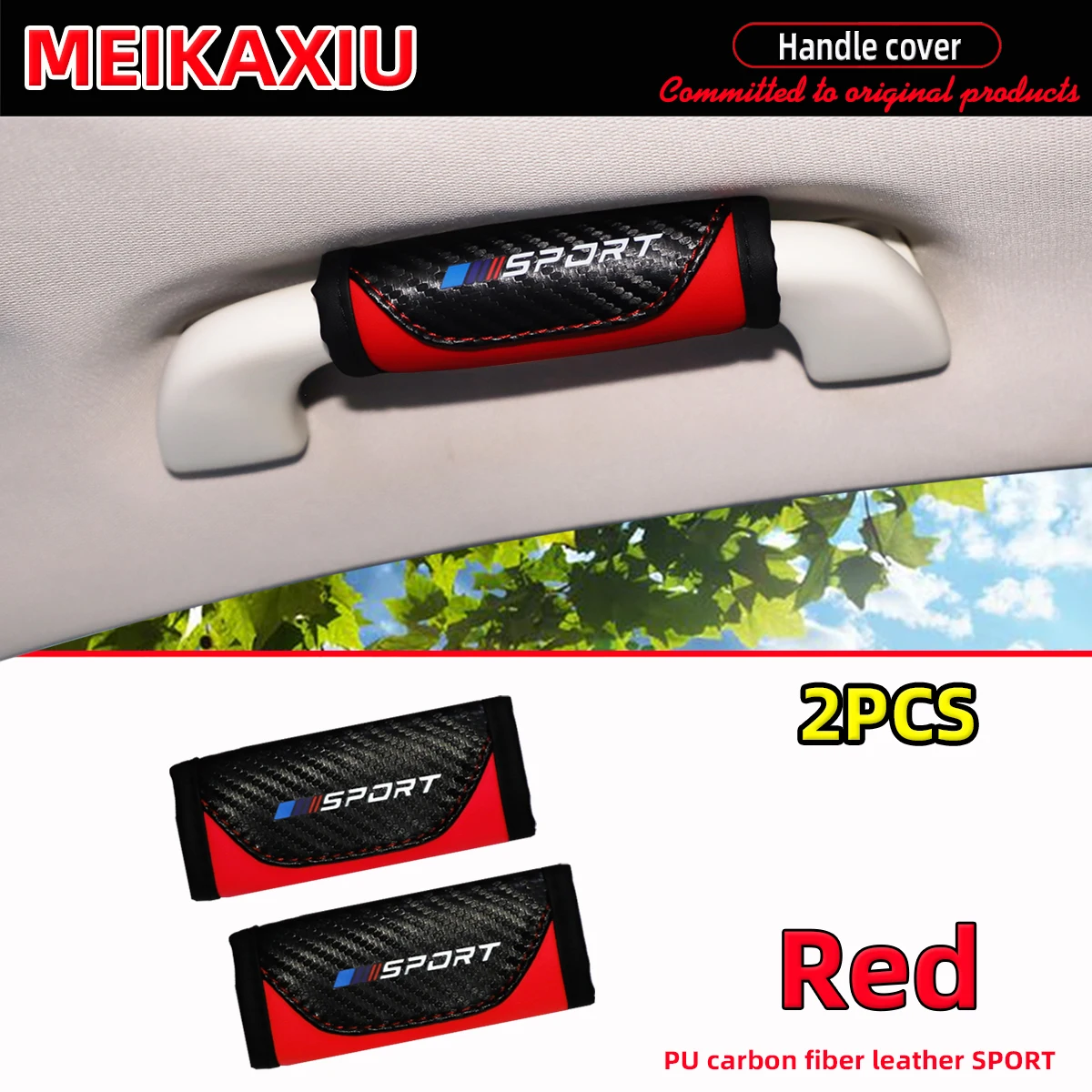 2er Set Kohlefaser PU Leder Auto Innengriff Schutzabdeckungen Sport Design Fahrzeug Dekoartikel – Detail 2