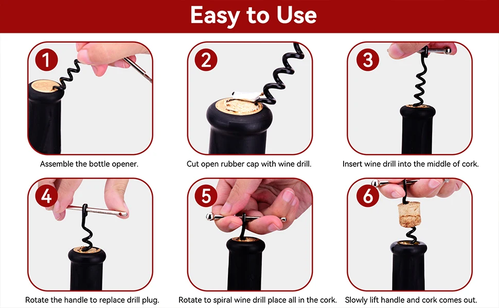 Portable Cork Screw Wine Opener, Travel Pocket Wine Opener, Wine Key Opener, Cork Opener Keychain, Suitable for Travel, Backpacking, Camping - view 3