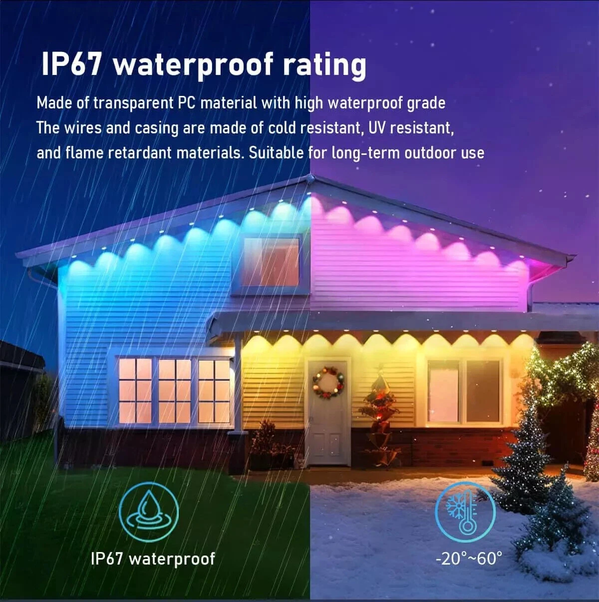 Smart RGB Outdoor Eaves Light String P67 Permanent Outdoor LED String Lights Home New Year Christmas Birthday DIY Lighting